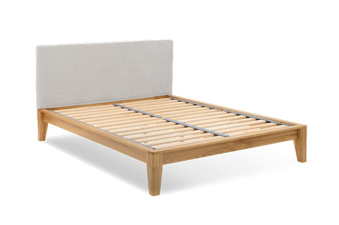 Yasumi Solid Oak Upholstered Bed - King / Walnut / Light Stone