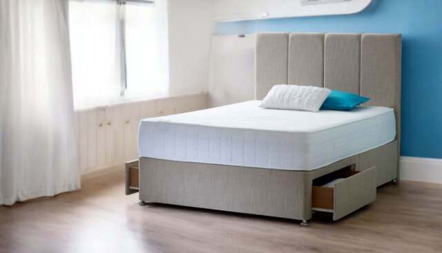 KATE Luxury Divan Bed - 2 Drawer Storage & Headboard UK, Single (90 x 190 cm) / Half Length (51 cm) / Plush Grey