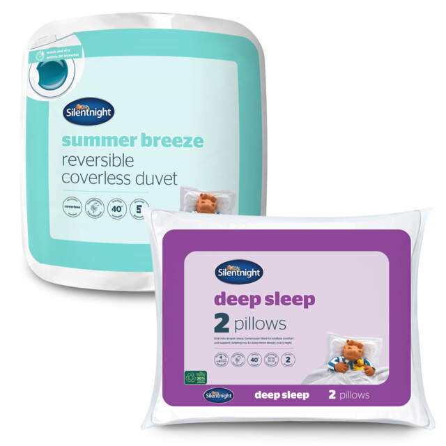 Silentnight Coverless 2.5 Tog Duvet & Deep Sleep Pillow Pair Bundle - Blue/Grey - image 1