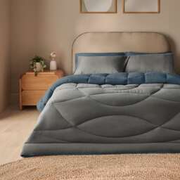 Silentnight - Coverless Duvet & Pillowcase Set, Washed - Blue/Charcoal - thumbnail 2