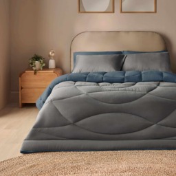 Silentnight - Coverless Duvet & Pillowcase Set, Washed - Blue/Charcoal - thumbnail 1