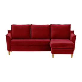 Amour Corner Sofa Bed With Storage, dark red