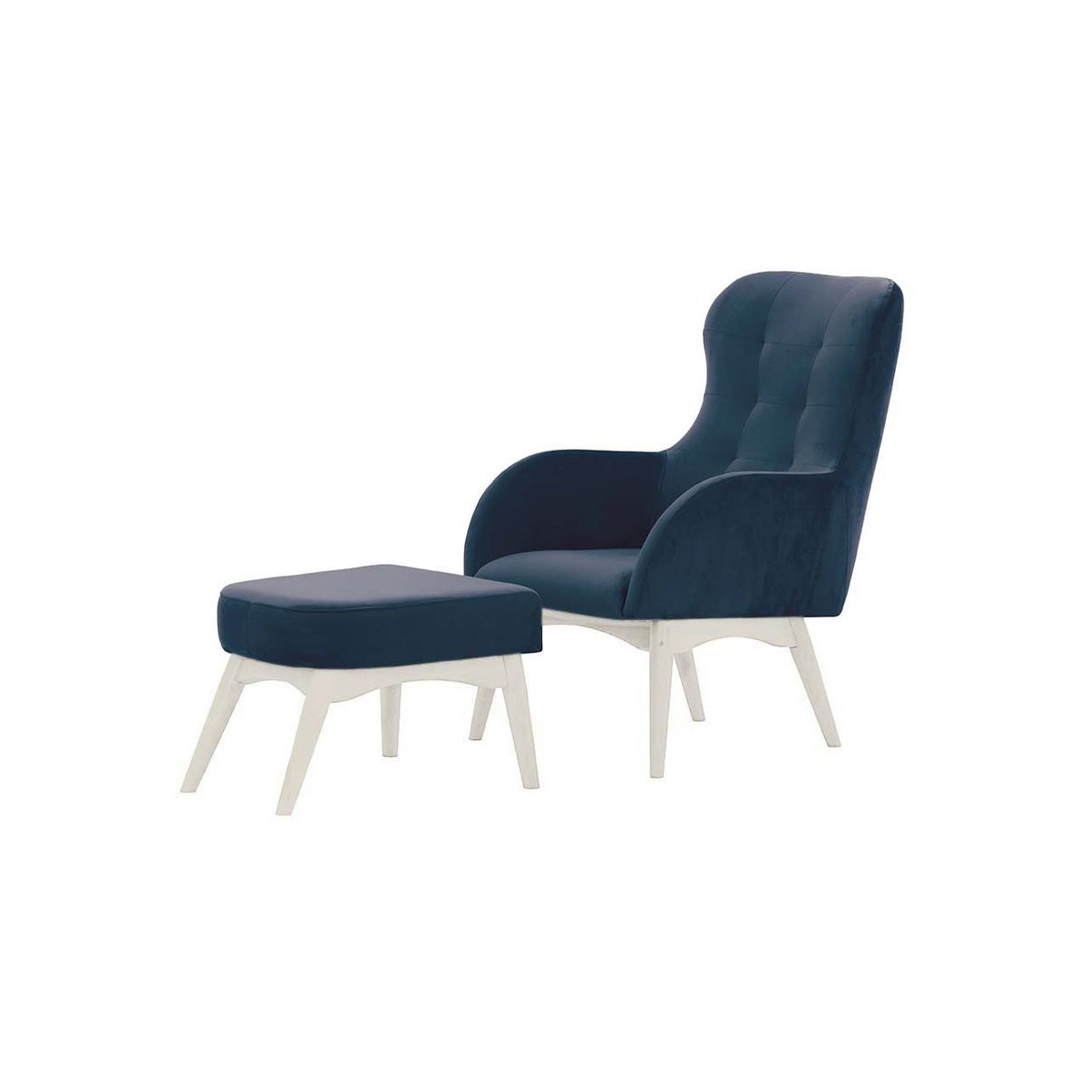 Hollis Wingback Chair with a Footstool, blue, Leg colour: white - image 1