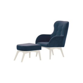 Hollis Wingback Chair with a Footstool, blue, Leg colour: white - thumbnail 1