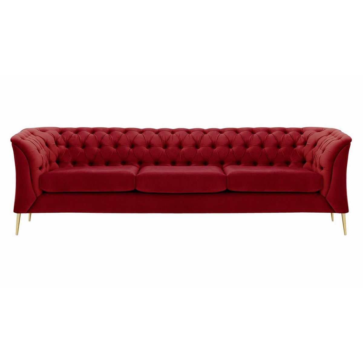 Chesterfield Modern 3 Seater Sofa, dark red, Leg colour: gold metal - image 1