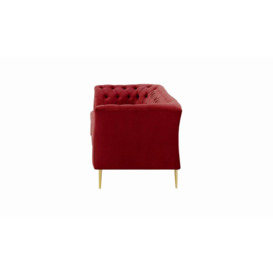 Chesterfield Modern 3 Seater Sofa, dark red, Leg colour: gold metal - thumbnail 3