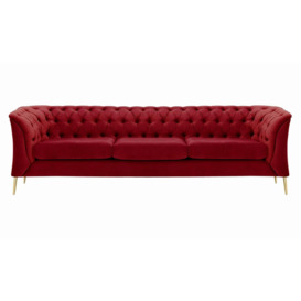 Chesterfield Modern 3 Seater Sofa, dark red, Leg colour: gold metal