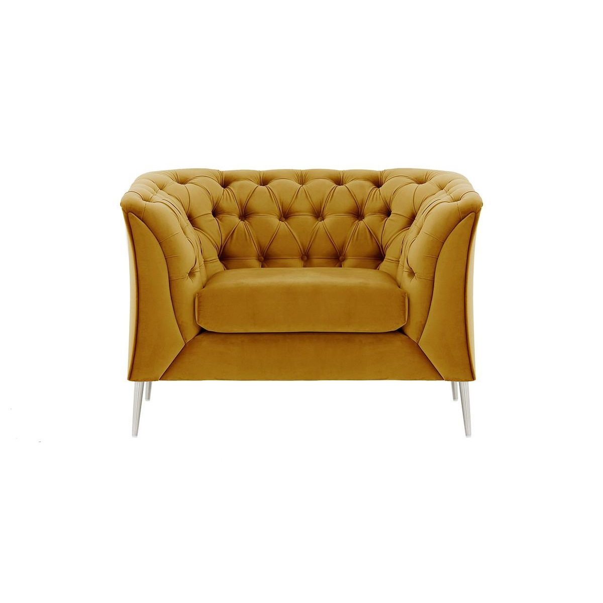 Chesterfield Modern Armchair, mustard, Leg colour: chrome metal - image 1