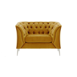 Chesterfield Modern Armchair, mustard, Leg colour: chrome metal