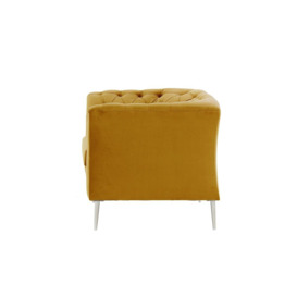 Chesterfield Modern Armchair, mustard, Leg colour: chrome metal - thumbnail 3