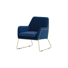 Foxe Metal Frame Armchair with Stitching, blue, Leg colour: gold metal frame - thumbnail 1