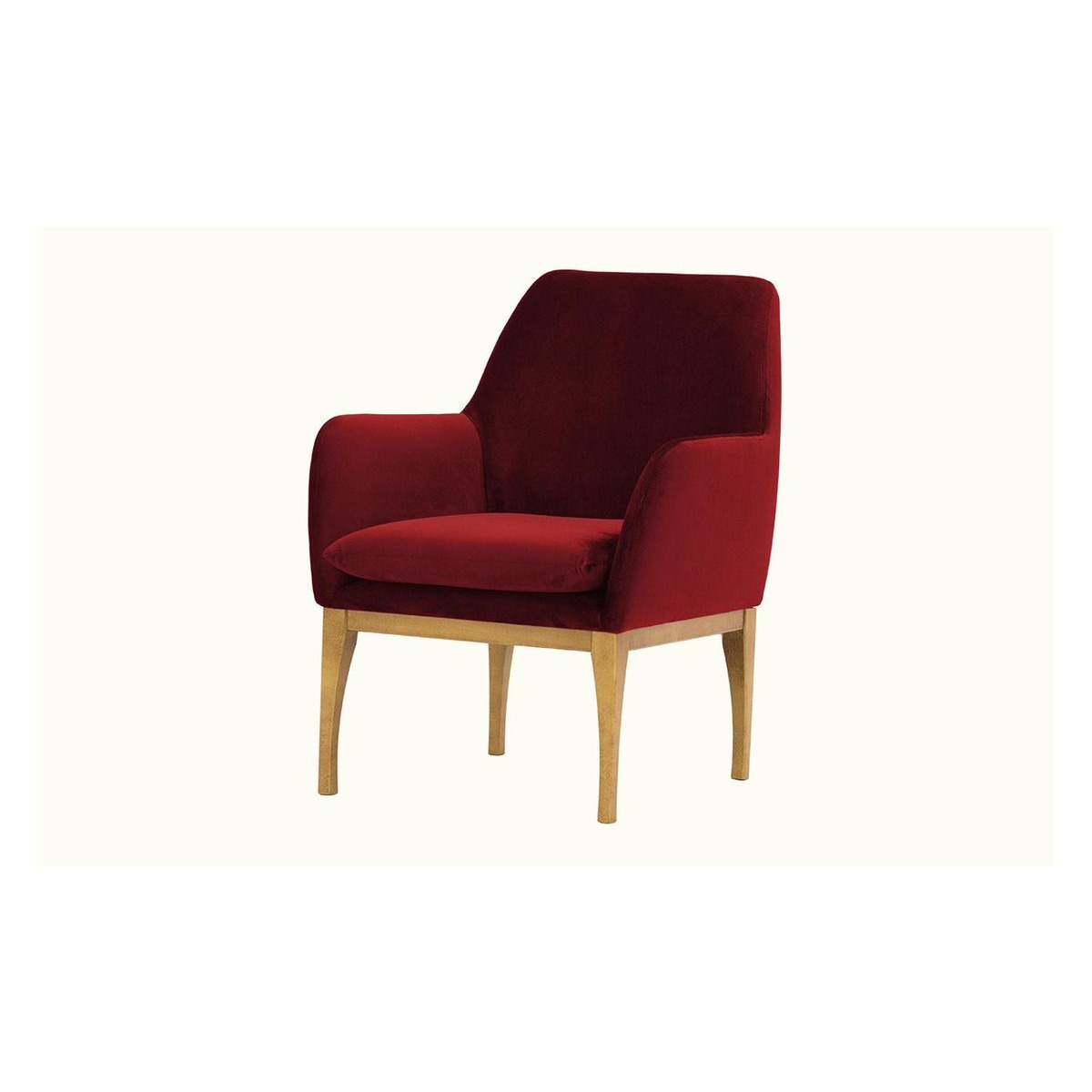 Beca Armchair with Wooden Legs, dark red, Leg colour: like oak - image 1