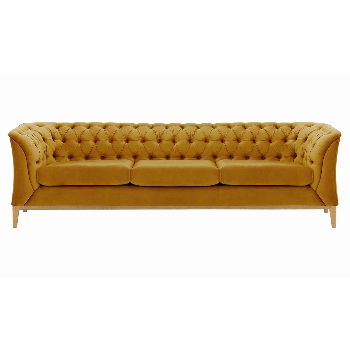Chesterfield Modern 3 Seater Sofa Wood, mustard, Leg colour: like oak - image 1