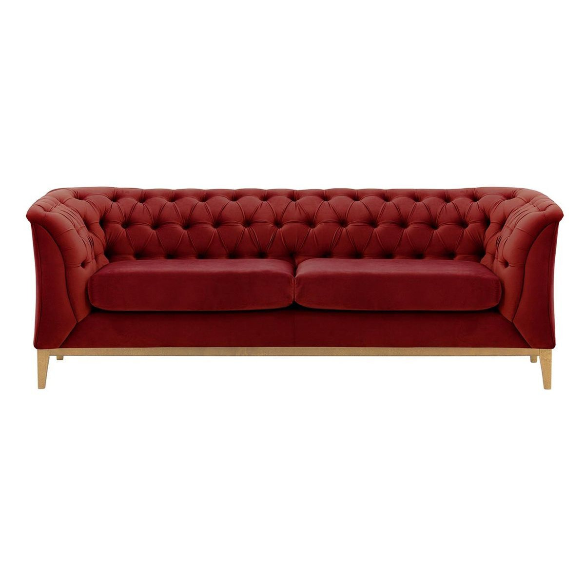 Chesterfield Modern 2,5 Seater Sofa Wood, dark red, Leg colour: like oak - image 1