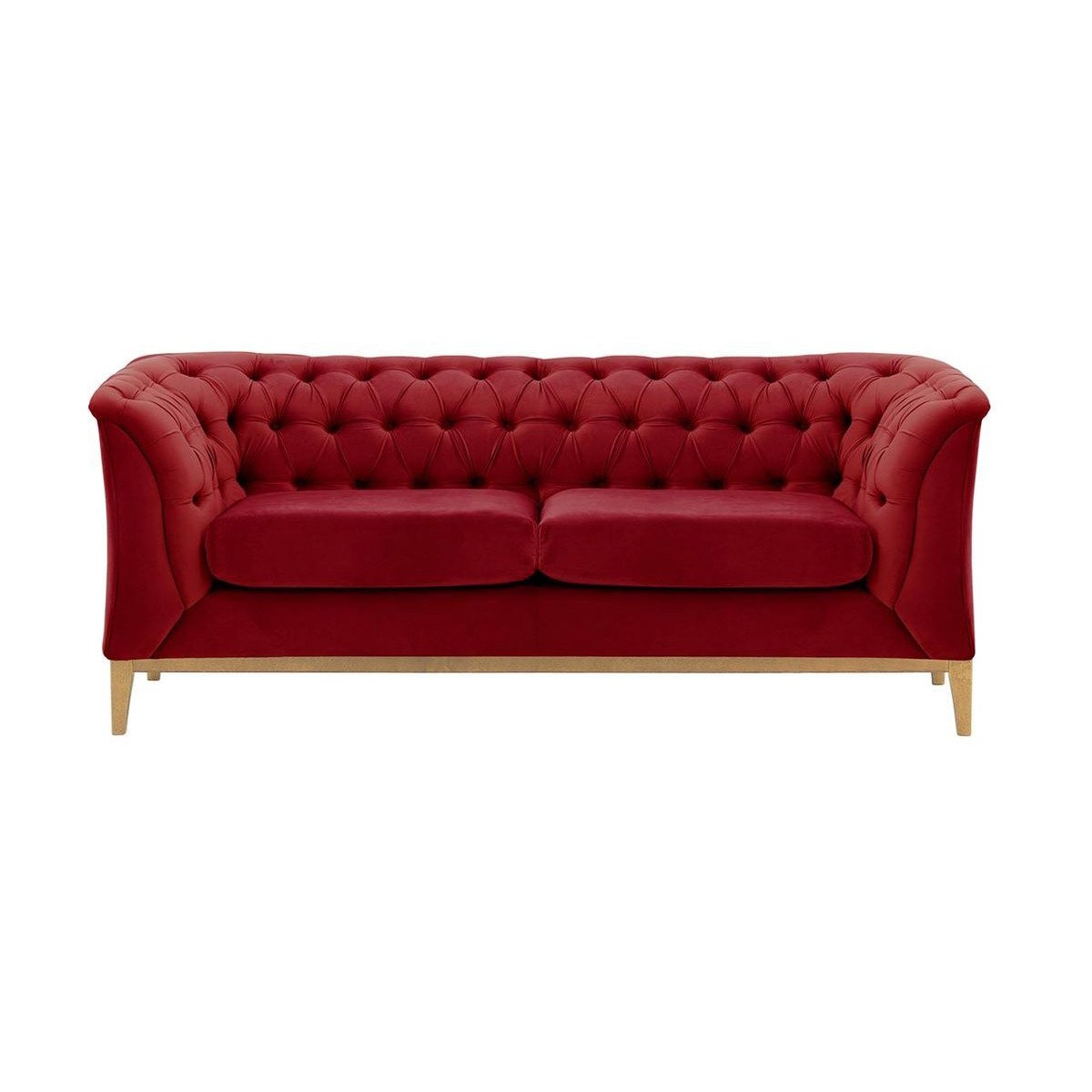 Chesterfield Modern 2 Seater Sofa Wood, dark red, Leg colour: like oak - image 1