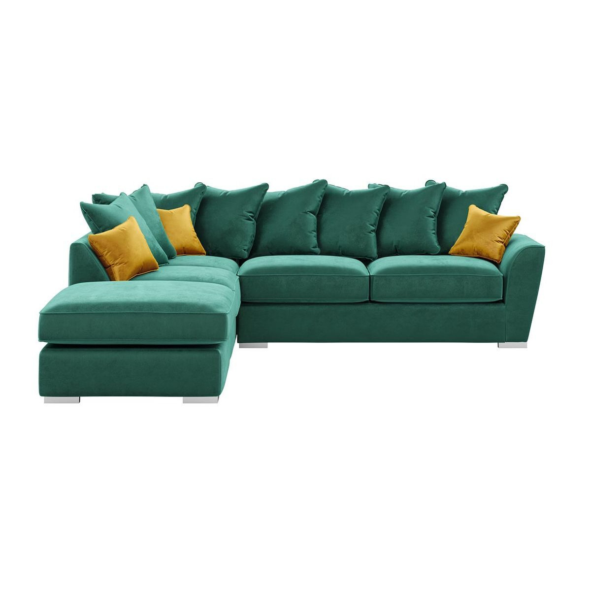 Majestic Left Hand Corner Sofa with Footstool and Loose Back Cushions, dark green/mustard - image 1
