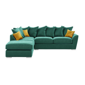 Majestic Left Hand Corner Sofa with Footstool and Loose Back Cushions, dark green/mustard - thumbnail 1