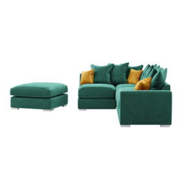 Majestic Left Hand Corner Sofa with Footstool and Loose Back Cushions, dark green/mustard - thumbnail 2