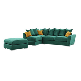 Majestic Left Hand Corner Sofa with Footstool and Loose Back Cushions, dark green/mustard - thumbnail 3