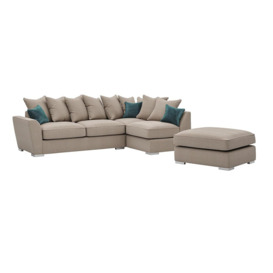 Majestic Right Hand Corner Sofa with Footstool and Loose Back Cushions, beige/azure - thumbnail 3