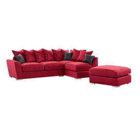 Majestic Right Hand Corner Sofa with Footstool and Loose Back Cushions, dark red/graphite - thumbnail 3