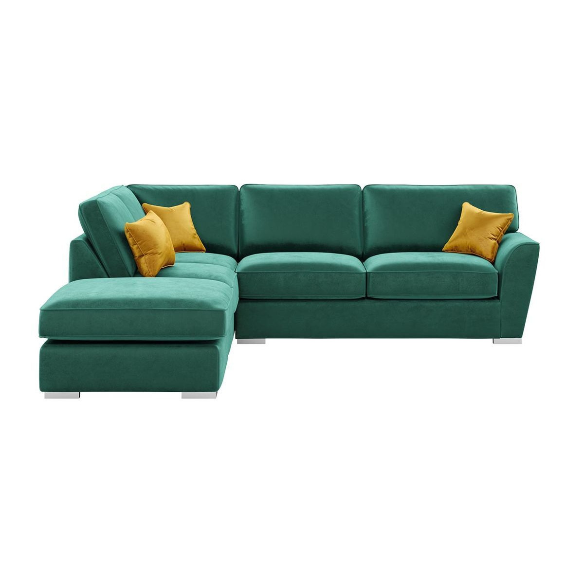 Majestic Left Hand Corner Sofa with Footstool and Fitted Back Cushions, dark green/mustard - image 1