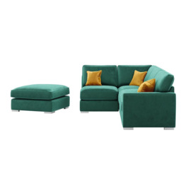 Majestic Left Hand Corner Sofa with Footstool and Fitted Back Cushions, dark green/mustard - thumbnail 2