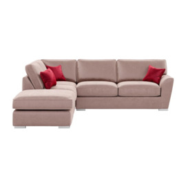 Majestic Left Hand Corner Sofa with Footstool and Fitted Back Cushions, pink/dark red