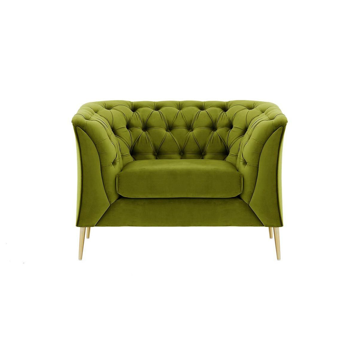 Chesterfield Modern Armchair, olive green, Leg colour: gold metal - image 1