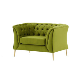 Chesterfield Modern Armchair, olive green, Leg colour: gold metal - thumbnail 3