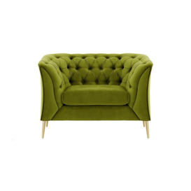 Chesterfield Modern Armchair, olive green, Leg colour: gold metal