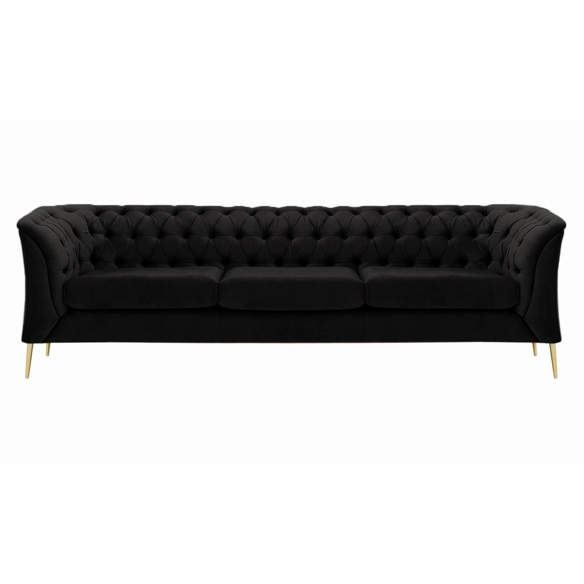 Chesterfield Modern 3 Seater Sofa, black, Leg colour: gold metal - image 1