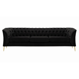 Chesterfield Modern 3 Seater Sofa, black, Leg colour: gold metal - thumbnail 1