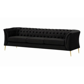 Chesterfield Modern 3 Seater Sofa, black, Leg colour: gold metal - thumbnail 3