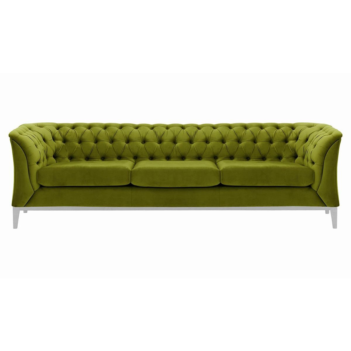 Chesterfield Modern 3 Seater Sofa Wood, olive green, Leg colour: white - image 1