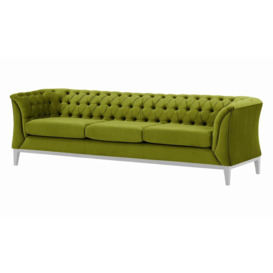 Chesterfield Modern 3 Seater Sofa Wood, olive green, Leg colour: white - thumbnail 2