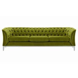 Chesterfield Modern 3 Seater Sofa Wood, olive green, Leg colour: white - thumbnail 1