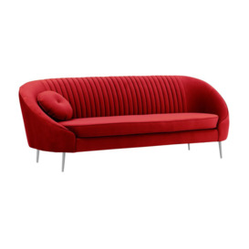 Kooper 3 Seater Sofa with stitching, dark red, Leg colour: chrome metal - thumbnail 3