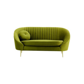 Kooper 2 Seater Sofa with stitching, olive green, Leg colour: gold metal