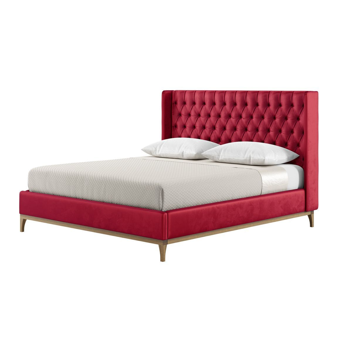 Marlon 6ft Super King Size Bed Frame with luxury deep button quilted wing headboard, dark red, Leg colour: wax black - image 1