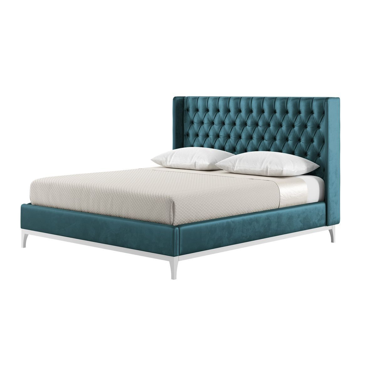 Marlon 6ft Super King Size Bed Frame with luxury deep button quilted wing headboard, dirty blue, Leg colour: white - image 1