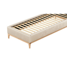 Marlon 3ft Single Bed Frame with luxury deep button quilted headboard, light beige, Leg colour: like oak - thumbnail 2