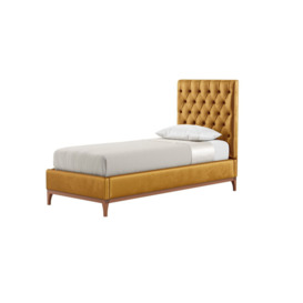 Marlon 3ft Single Bed Frame with luxury deep button quilted headboard, mustard, Leg colour: aveo