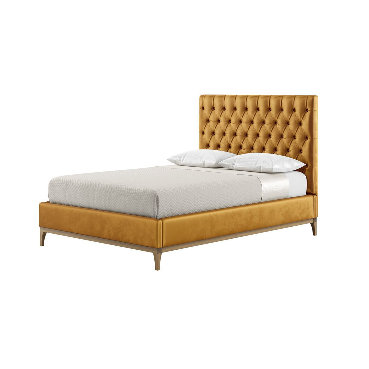 Marlon 4ft6 Double Bed Frame with luxury deep button quilted headboard, mustard, Leg colour: wax black - image 1