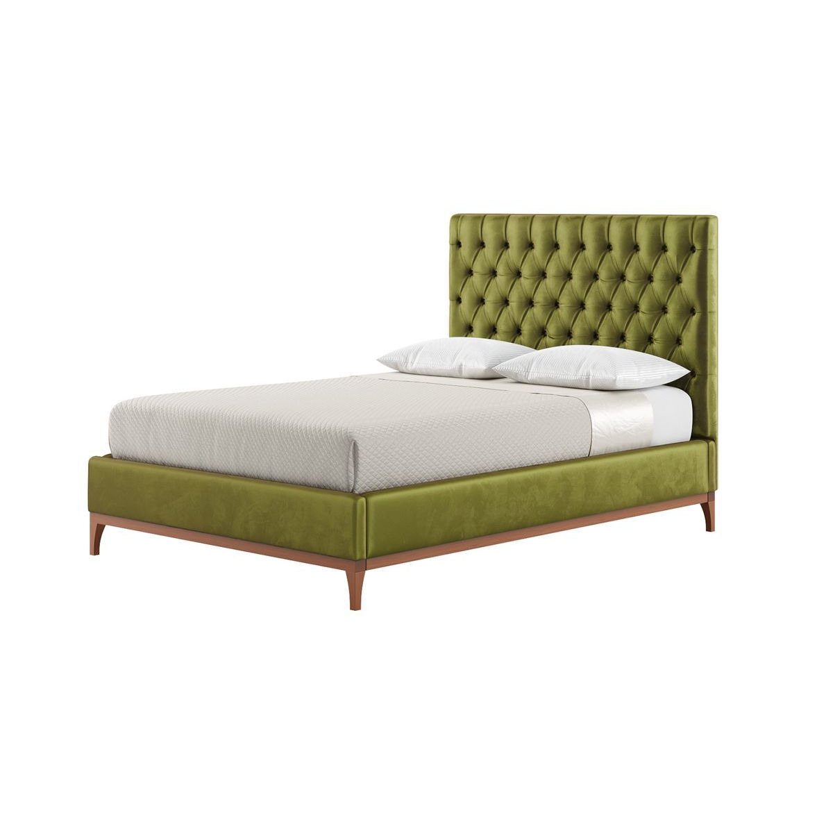 Marlon 4ft6 Double Bed Frame with luxury deep button quilted headboard, olive green, Leg colour: aveo - image 1