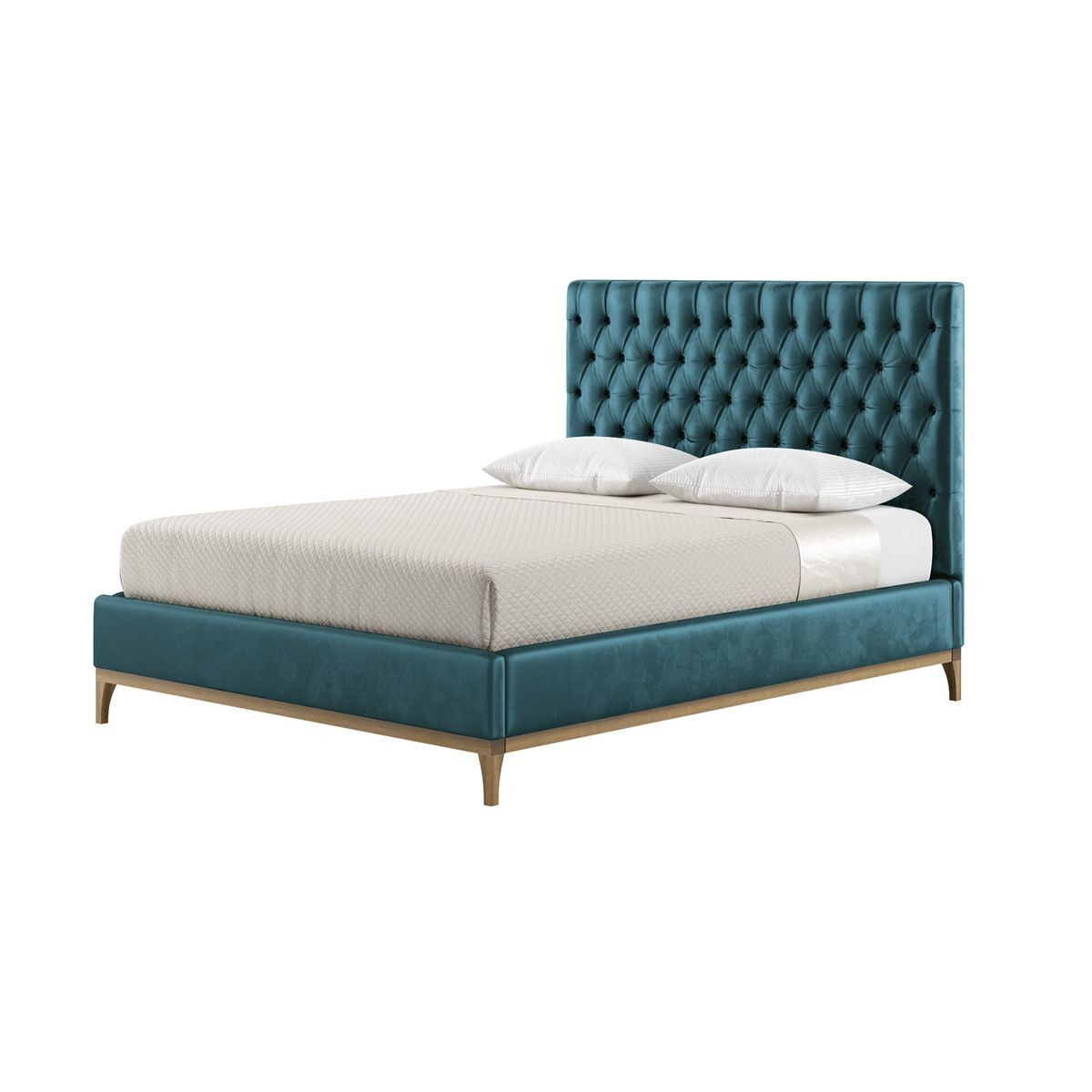 Marlon 5ft King Size Bed Frame with luxury deep button quilted headboard, dirty blue, Leg colour: wax black - image 1