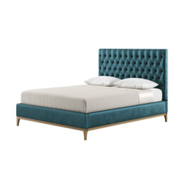 Marlon 5ft King Size Bed Frame with luxury deep button quilted headboard, dirty blue, Leg colour: wax black
