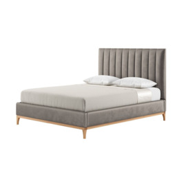 Reese 5ft King Size Bed Frame with fluted vertical stitch headboard, grey, Leg colour: like oak