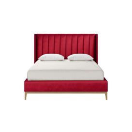 Reese 5ft King Size Bed Frame with fluted vertical stitch wing headboard, dark red, Leg colour: wax black - thumbnail 3
