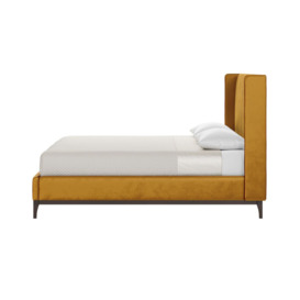 Reese 5ft King Size Bed Frame with fluted vertical stitch wing headboard, mustard, Leg colour: dark oak - thumbnail 3